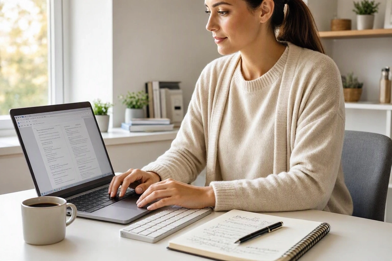 New blogger reviewing common blogging mistakes while planning content on a laptop